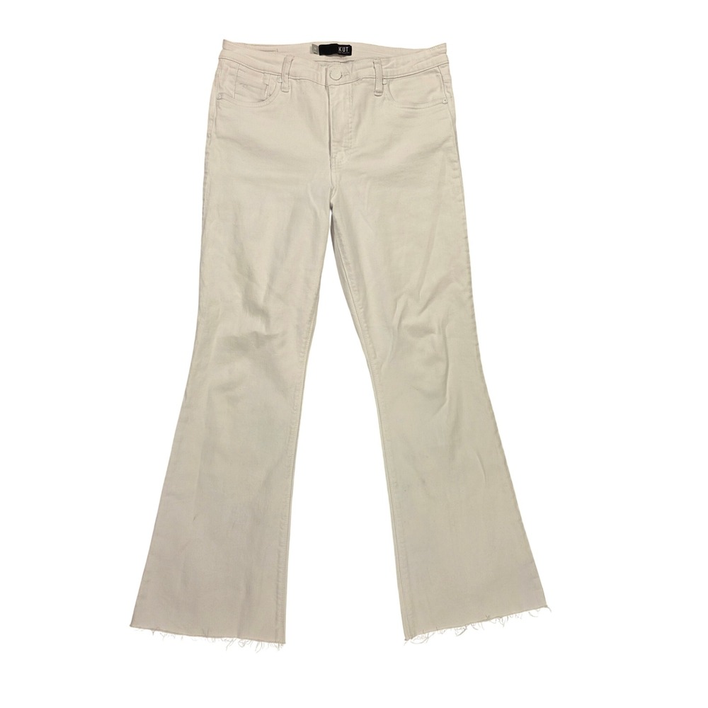 KUT from the Kloth White Flare Raw Hem Denim Jeans - Women Size 10 boot cut chic